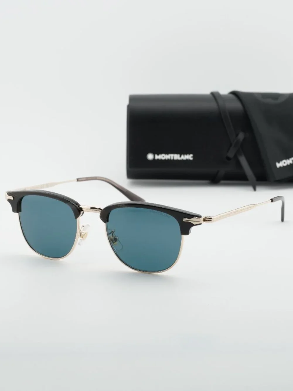 Montblanc MB0364S 003 Square Sunglasses - Grey & Gold /Blue